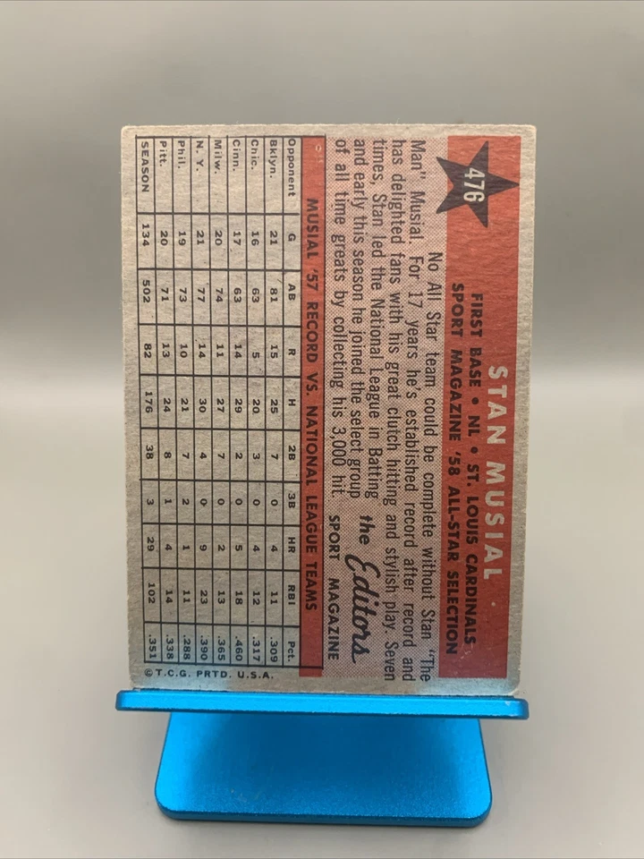 1958 Topps - Revista deportiva All Star Selection Stan Musial #476 EX sin pliegues Foto 2 de 4