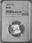1935-S  25C WASHINGTON SILVER QUARTER DENVER  NGC MS62  #8405238-024