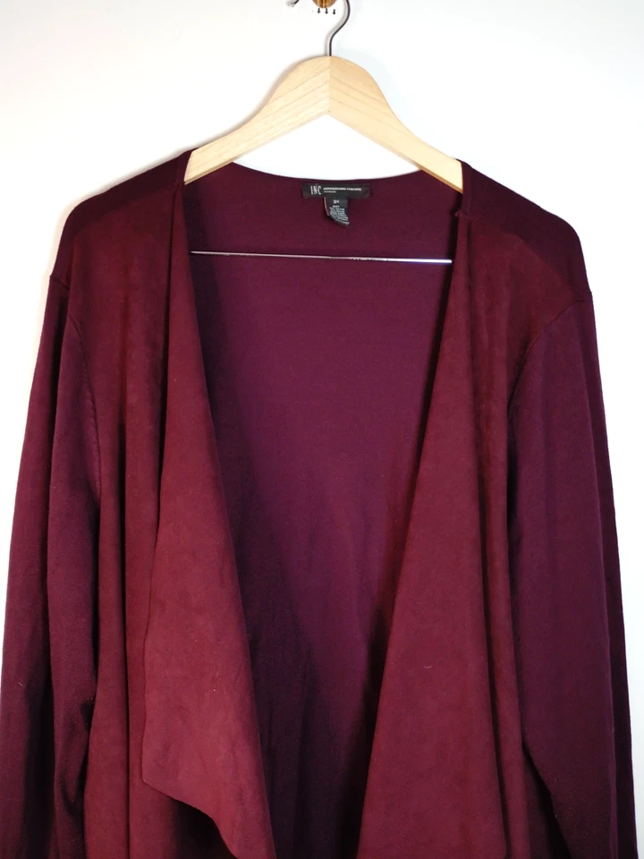 Cárdigan INC International Concepts imitación gamuza cascada cortina frente abierto 3X Foto 3 de 4