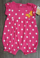 Baby Girl New Vintage Carter's 9 Month Pink Polka Dot Butterfly Romper Outfit