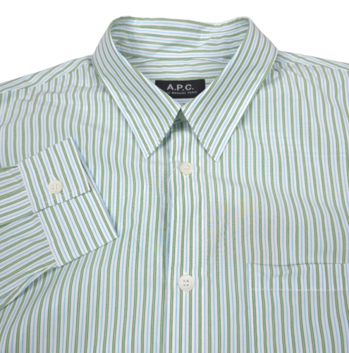 $245 APC Chemise Clement Green Striped Long Sleeve Button Up Shirt Mens Small