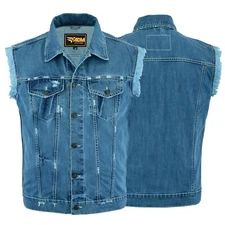 Men’s SOA Denim Motorcycle Destressed Arms Biker Club Style Vest Gift for Riders