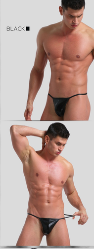 Männer Tanga G String Gay Sexy Streifen Unterwäsche Gesäß Lackleder Unterhosen - Picture 12 of 18