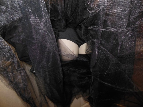 Falda Romántica Negra Longitud Ballet 4 Capas Tul Gasa con Baúles Engancha Panty - Imagen 7 de 8