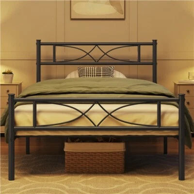 UKUNIVERSAL365 Metal Bed Platform Single/Double/King with Curved Design Headboard Home Bedroom