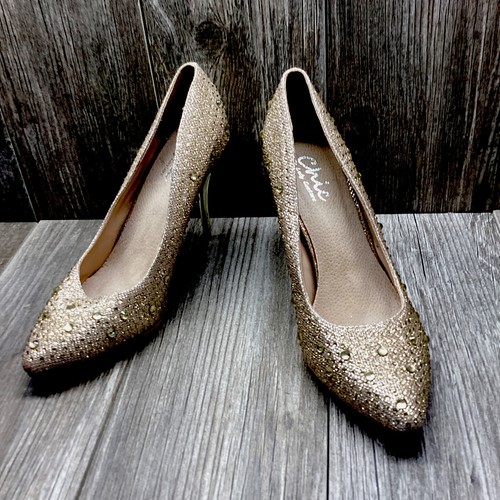 Chic by Lady Couture eleganter Stiletto-Pump gold Glitzer sexy Pailletten Größe 8,5 US - Bild 2 von 14