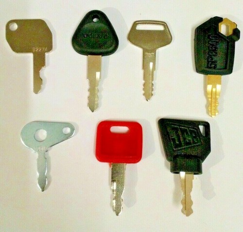   7 common key plant equipment set. JCB Komatsu Volvo Thwaites Hitachi Lucas Cat - Picture 1 of 2