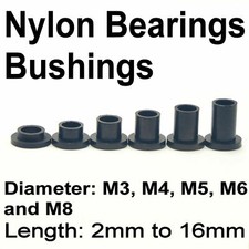 12 Black Nylon Plastic Bearings Bushings Shoulder Washers M3 M4 M5 M6 and M8