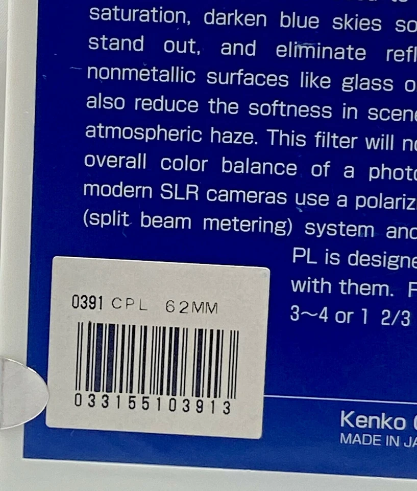 Filtro Polarizador Circular Genuino Kenko 62mm CPL CIR C-PL Polarizador - Modelo 0391 Foto 4 de 4