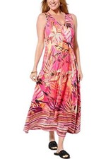 One World Printed Sleeveless V-Neck Maxi Dress Magenta