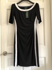 NWT $134 Elegant Ralph Lauren Dress 6 Black and White Short Sleeve Dress Size 6