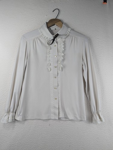 Mardi Modes Top Ruffled Ribbon Prairie Costume Cosplay Style Cream Buttons 70s