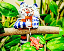 Ceramic Garden Ball Decoration Statue Animal Hangover Fish 30cm Midene Handmade