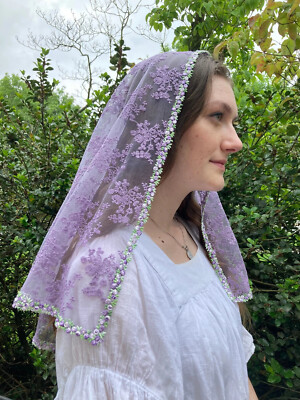 D Shape Infinity Lilac Pink Mantilla Veils For Church Women