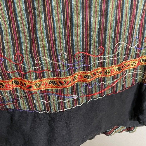 Striped Wrap Skirt Floral Embroidery Boho Flowers Ribbon Tie Waist Green Red - Picture 9 of 16