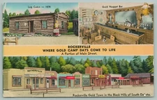 Rockerville South Dakota~Log Cabin~Gold Nugget Bar~Interior~Shops~Motel~1950s