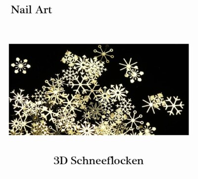 Nail Art 3D Schneeflocken Nagelschmuck 3-4mm 30 Stück Flakes Gold Metall