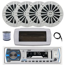 Pyle Bluetooth Marine Radio,Cover, Antenna,Wire, 4x 6.5" 180W White Speaker