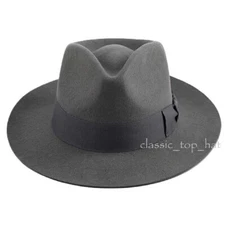 100% Wool Felt Fedora Trilby Hand Made Wider Brim Gents Hat