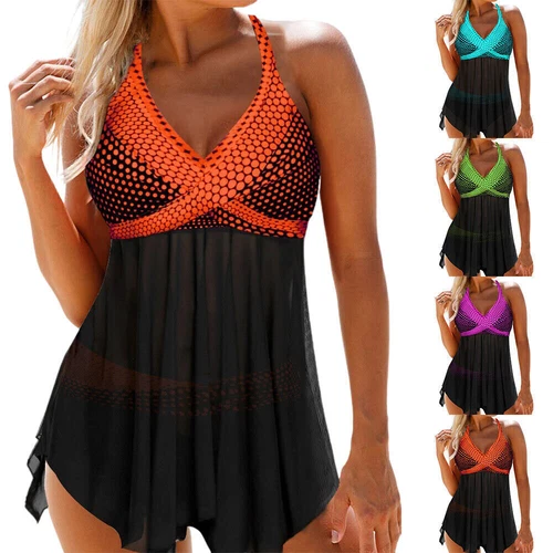 Damen Tankini Set Gepolstert Bademode Badeanzug Strandkleidung Push-Up Über U8E5 - Bild 2 von 17