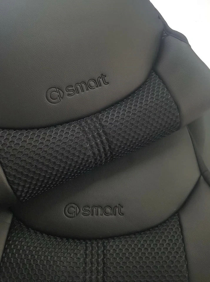 CAR SEAT COVERS (2 pcs) | Made for SMART | Black Leatherette with Black Net Foto 2 de 4