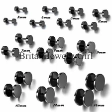 Men Women Round Barbell Stainless Steel Screw Back Earring Ear Studs 3-14mm