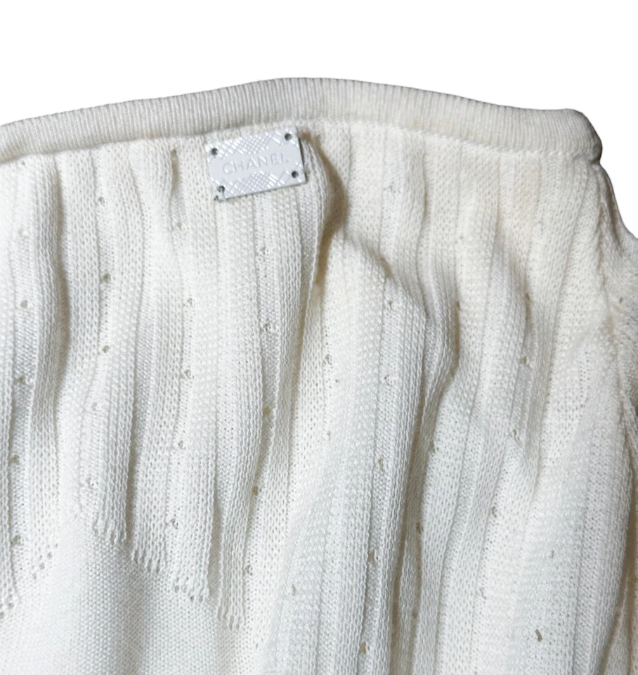 Maxi Falda Chanel Vintage Blanca Flor Camelia Viscosa Tejida en Niveles Talla 38 Foto 3 de 4