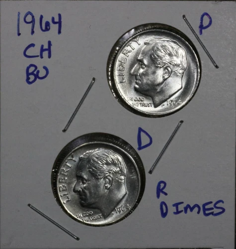 1964 P&D Roosevelt Dimes 10C CH BU LUSTER! 90% Silver US Coin