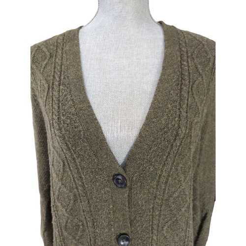 Vintage J Jill Cardigan Sweater Womens L Green Button Front Cable Knit V-Neck - Picture 5 of 8