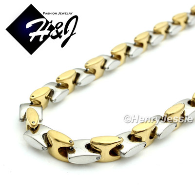 18-40''MEN Stainless Steel 8mm Silver/Gold Plated Interlock Bones Chain Necklace