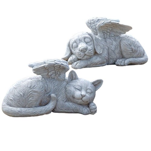 Perro mascota conmemorativo cachorro dormido estatua alas de ángel tumba marcador recuerdo - Imagen 7 de 9