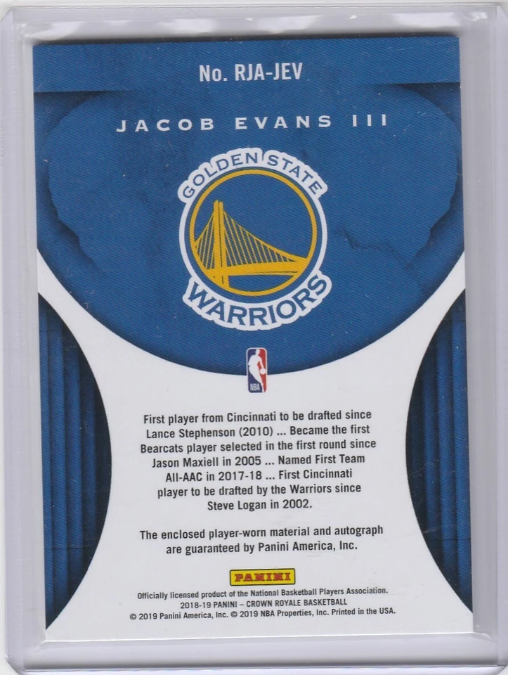 2018-19 Panini Crown Royale Jersey /199 Jacob Evans III #RJA-JEV Rookie Auto RC - Image 2 of 2
