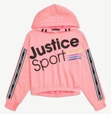 Justice Girls Hoodie Sweatshirt Pink Colorblock Pocket J Sport Logo Size 16/18