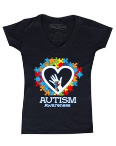 Autism-Awareness-Heart-Hand-Puzzle-Women-039-s-V-Neck-T-shirt-Support-Love-Kind-Tee