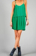 NWT! Parker Pleated Double Layered Flapper Gatsby dress KELLY GREEN $253 - LG.