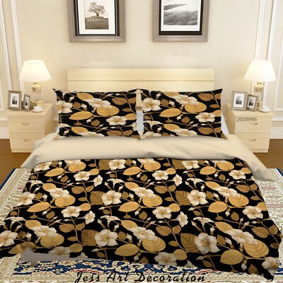 3D Flower Leaves Flora Pattern Quilt Cover Set Bedding Sets Pillowcases Queen 4