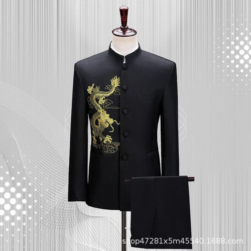 Men's Mandarin Collar Chinese Tunic Suit Jacket Coat Pants Traditional Zhongshan - Picture 6 of 23