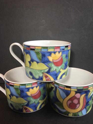 Set 3 Fantasia Mosaic Stoneware Mugs PTS Int’l Interiors Teacup Cups Floral - Picture 3 of 7