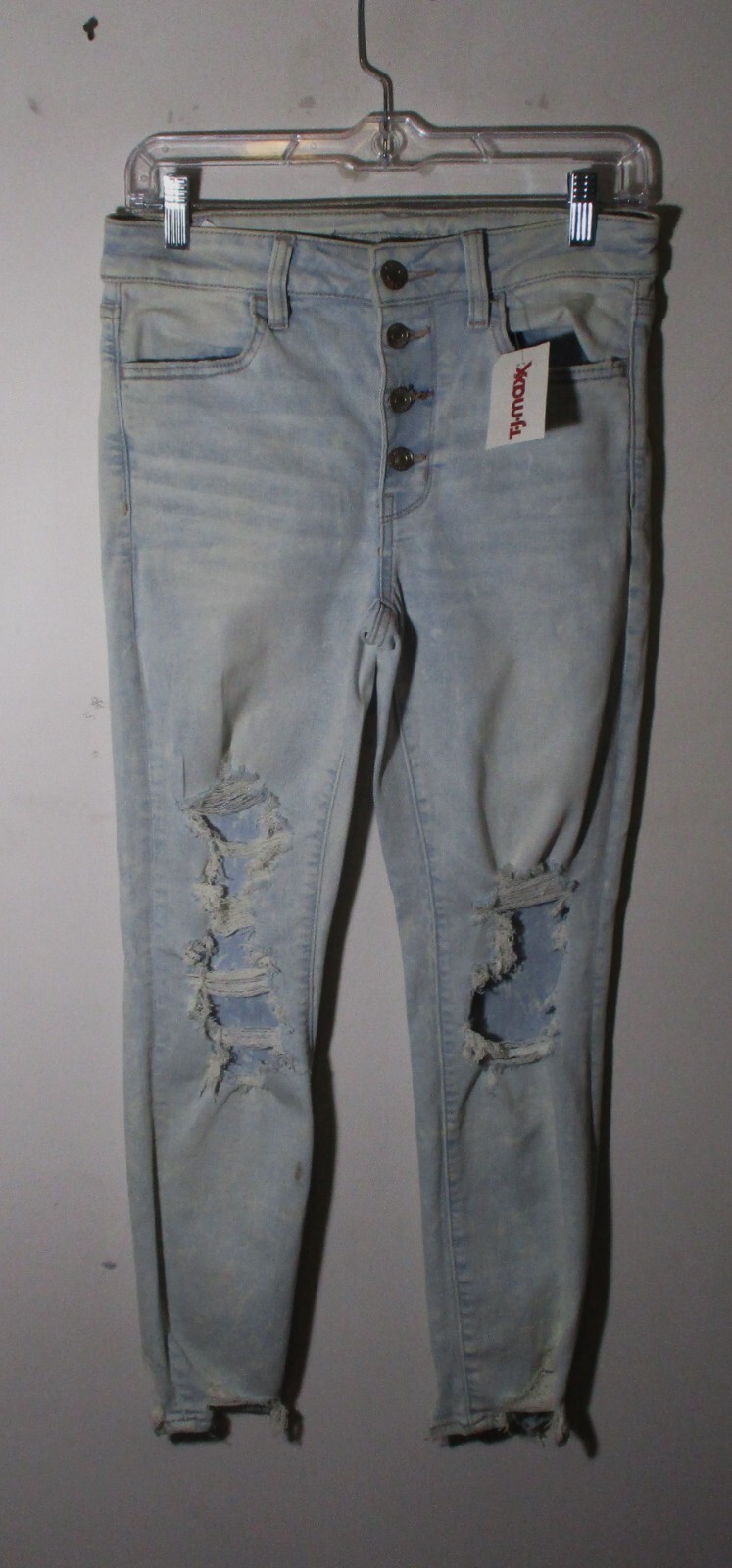 AMERICAN EAGLE Blue Button Fly Distressed  Denim Jeans Size 8