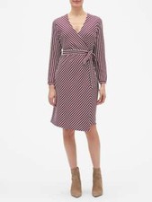 Banana Republic Faux Wrap A Line Dress NEW Burgundy White Stripe NEW Sizes 2,6