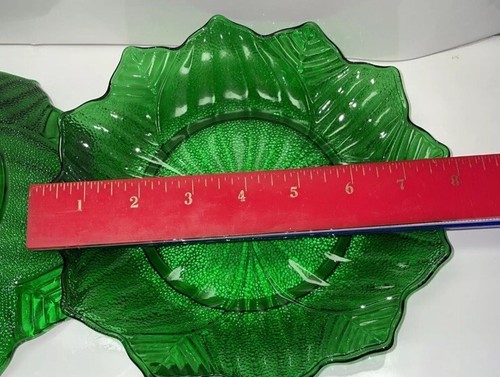 VTG Anchor Hocking Forest Green Glass Lotus Leaf Blossom 2 Plates, 1 Bowl - Bild 13 von 15