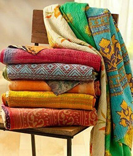 Indian Vintage Kantha Blanket Handmade Cotton Reversible Quilt Boho Bedspread - Bild 11 von 12