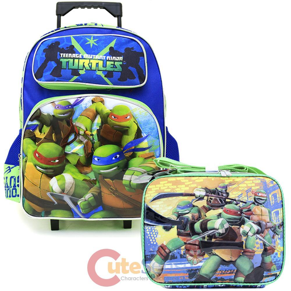 TMNT Ninja Turtles Large School Roller Backpack with Lunch Bag Set