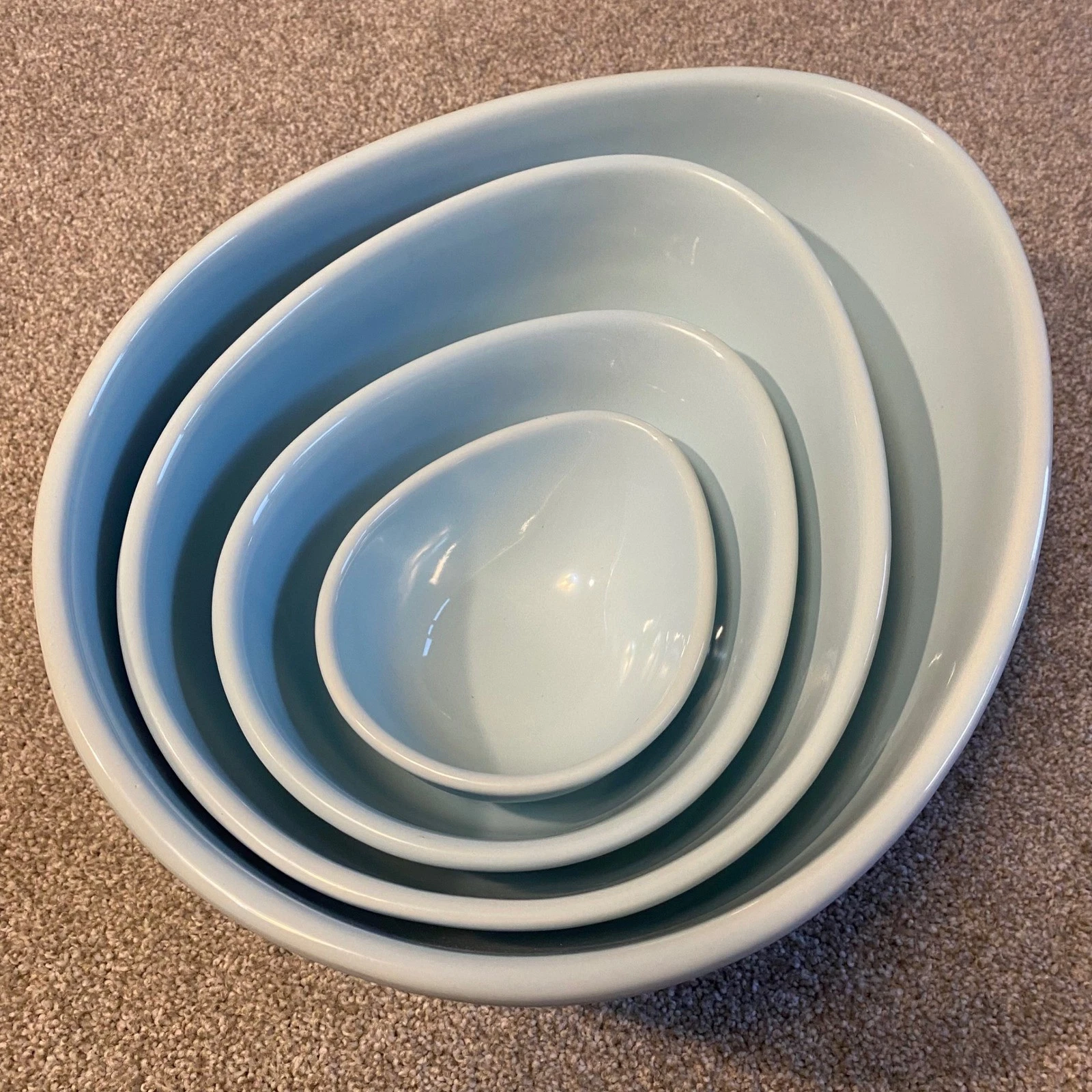 VTG Nigella Lawson Living Kitchen Nesting Bowls Set 4 Sky Blue Egg Shaped MARKED