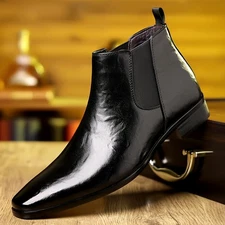 Men's Chelsea Boots Black Ankle Dress Shoes Side Slip Resistant Formal Footwear