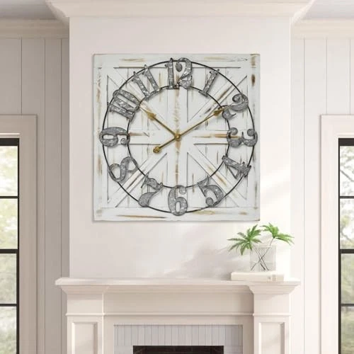 Large Farmhouse Wall Clock – 24 Inch Square Rustic Wooden Clock with  - Image 2 of 4