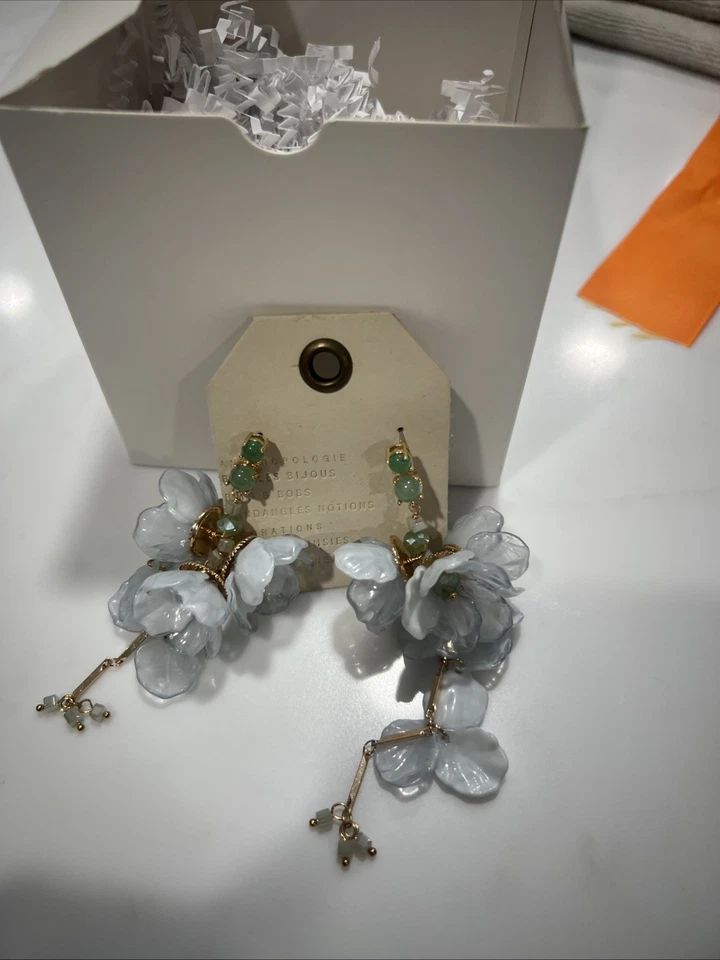 New Anthropologie Blossom Drop Earrings Mint Green  - Image 3 of 3