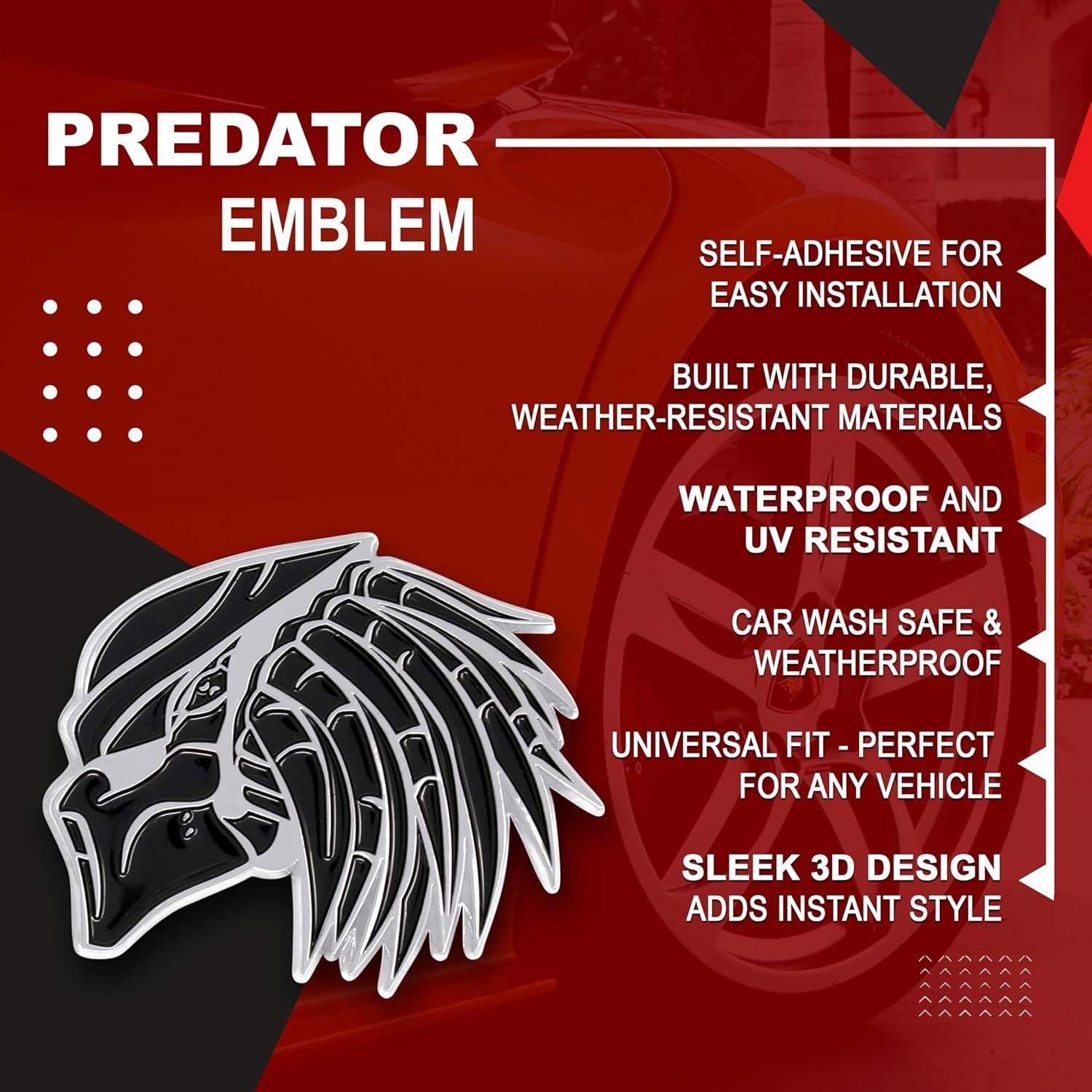 Set of 2 Predator Chrome Emblems - Custom 3D Automotive Accessories for All Cars thumbnail 5