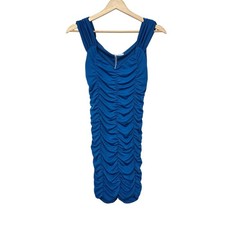 Zara Womens Cobalt Blue Ruched Bodycon Mini Dress Sleeveless Square Neck Medium