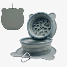 Collapsible Dog Bowls, 2-in-1 Silicone Pet Food and Water Bowl with Gray 
